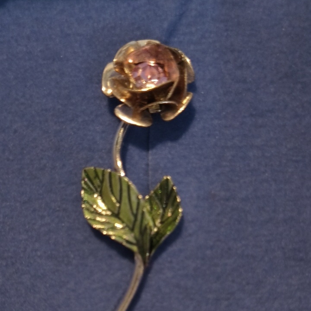 Avon Gold and Pink Rose Brooch